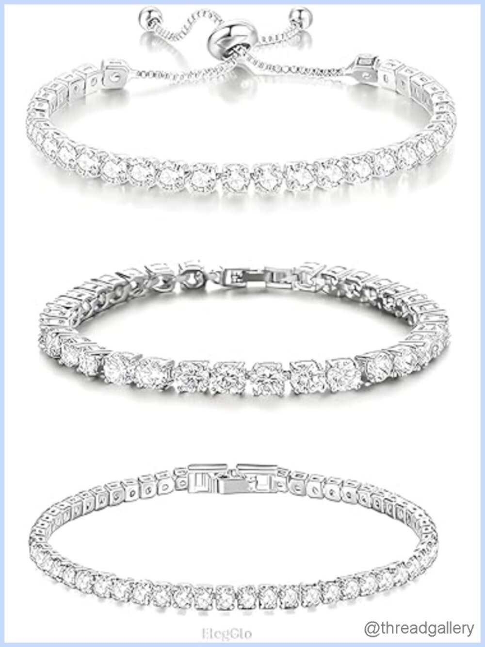 14K Silver Plated Adjustable Tennis Bracelet Set with AAA CZ Stones, 3 Pack,